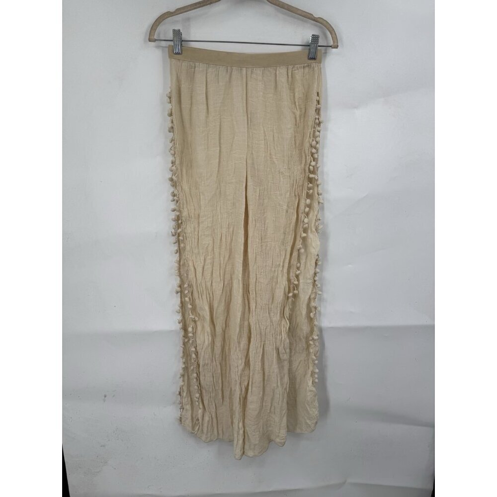 Wide Leg Flowy Pants Women Small Cream Open Side Slit‎ Leg Festival Preppy Retro